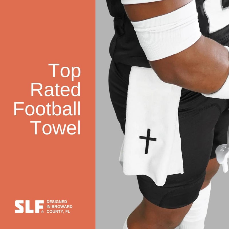 SLEEFS Football Towel - Cotton Quarterback QB Towel for The Football Field - Bi-Fold Hook & Loop Closure - Men/Youth/Boys/Adults - Faith Cross White - Image 5